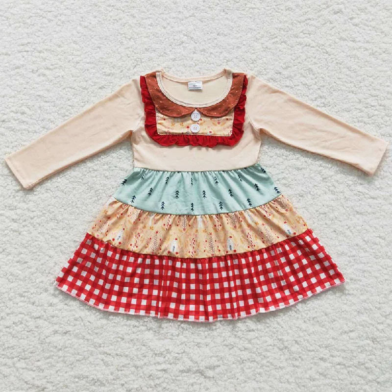 New Fashion Kids Girls Dress Long Sleeve Boutique Dresses GLD0246 Boatneck Modish Everyday