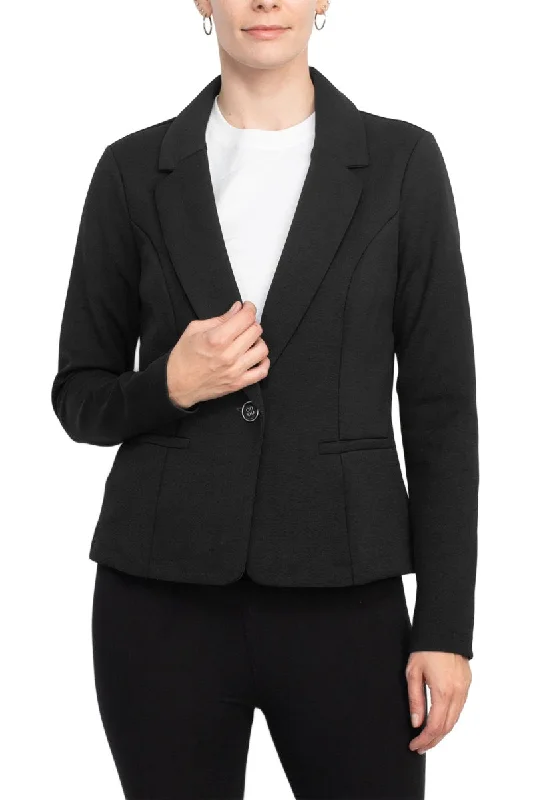 Nina Leonard Collar Neck One Button Long Sleeve Crepe Blazer Women's Classic Blazer