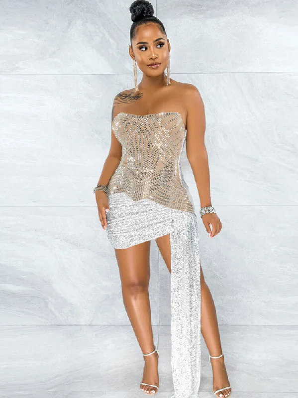 Off Shoulder Glitter Ruched Mini Dress Tunics Solid Classic