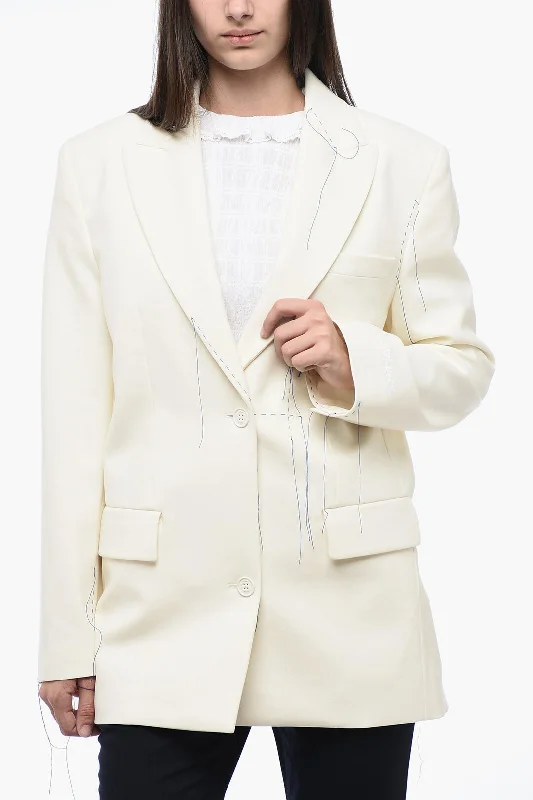 Off-White Peak Lapel Blazer With Stitching Detail 40 Italian Size Women's Handmade Blazer
