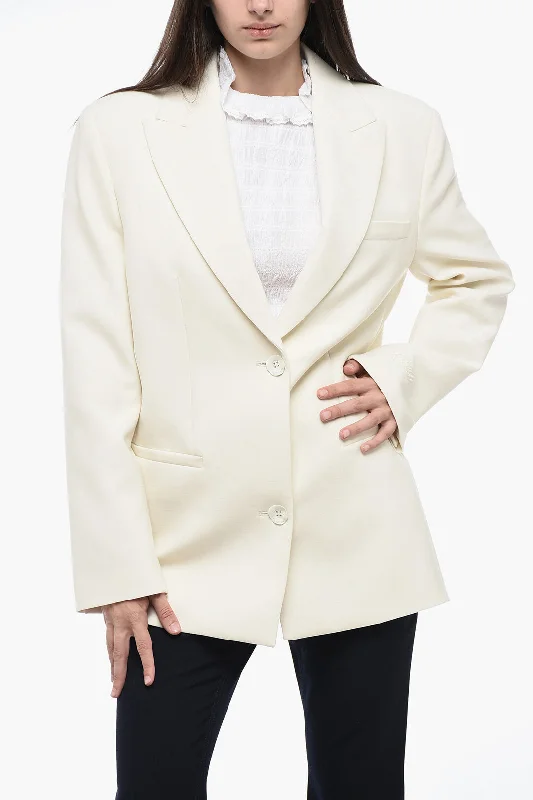 Off-White Seasonal Peak Lapel Blazer With Embroidered Detail 42 Italian Size Women's Elegant Suit