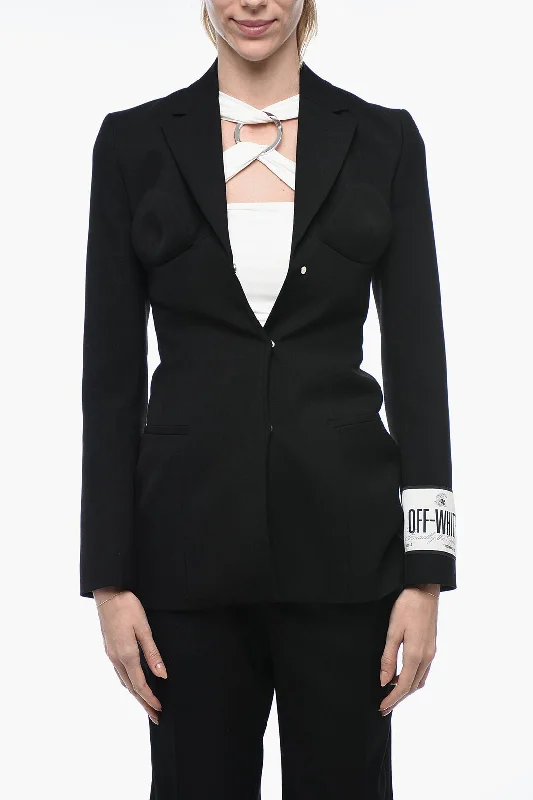 Off-White Virgin Wool Ablohland Slim Fit Blazer 38 Italian Size Women's High-End Blazer