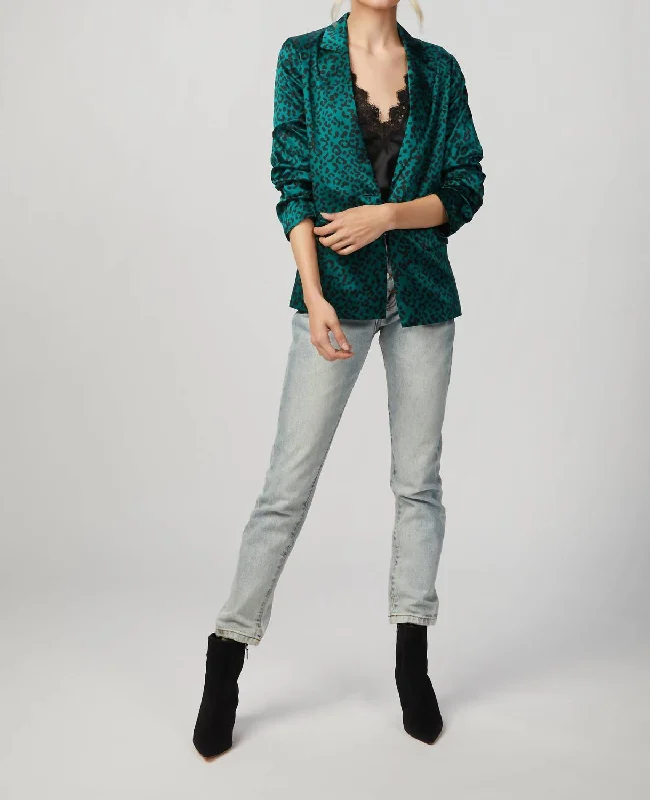 Ollie Blazer In Emerald Leopard Slimming Women's Blazer