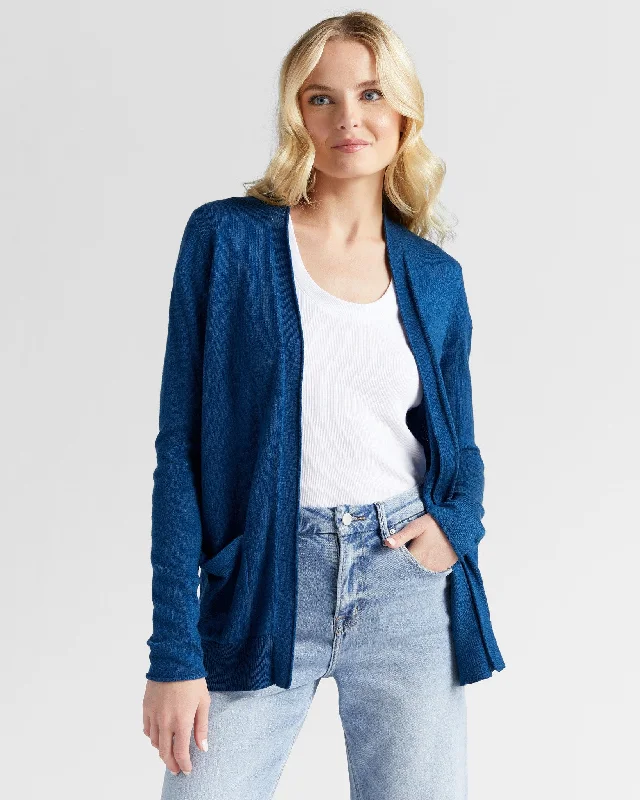 Open Front Cardigan with Button Detail Silk Blend Satin Velvet