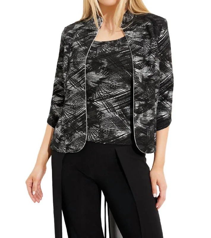 Open Front Casual Set Top Blazer In Black/silver Women's Vintage Suit