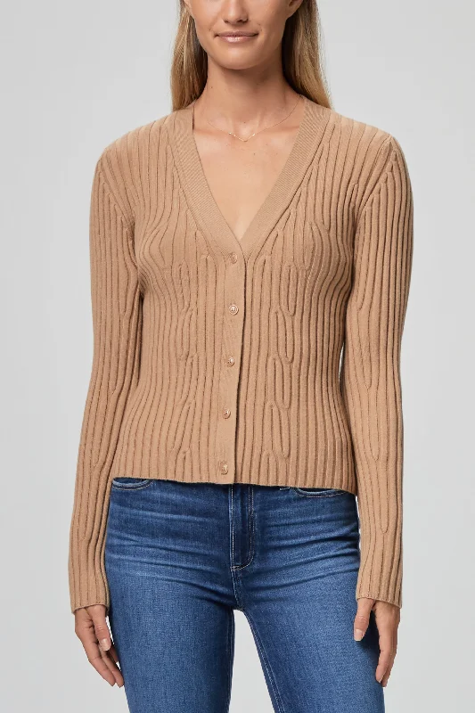 Paige - Shirin Cardigan in Dark Camel Chenille Brocade Lace