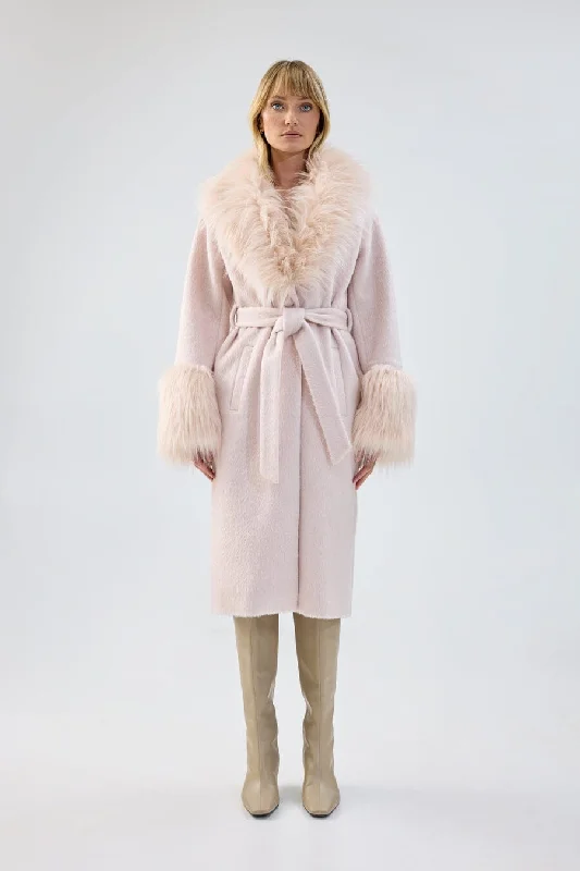 Paris Coat | Pearl Pink Asymmetrical Collar Hooded Zippered