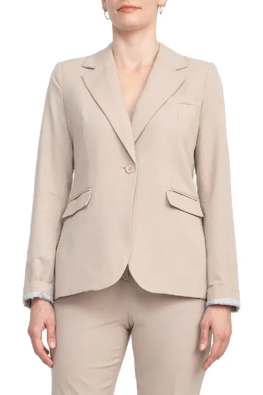 Philosophy Lapel Collar Rolled Long Sleeve Detail Single Button with Flap Pockets Woven Blazer Women's High-End Blazer