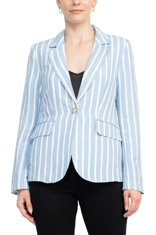 Philosophy Notched Collar Long Sleeve One Button Closure Stripe Pattern Linen Blazer Women's Luxurious Jacket