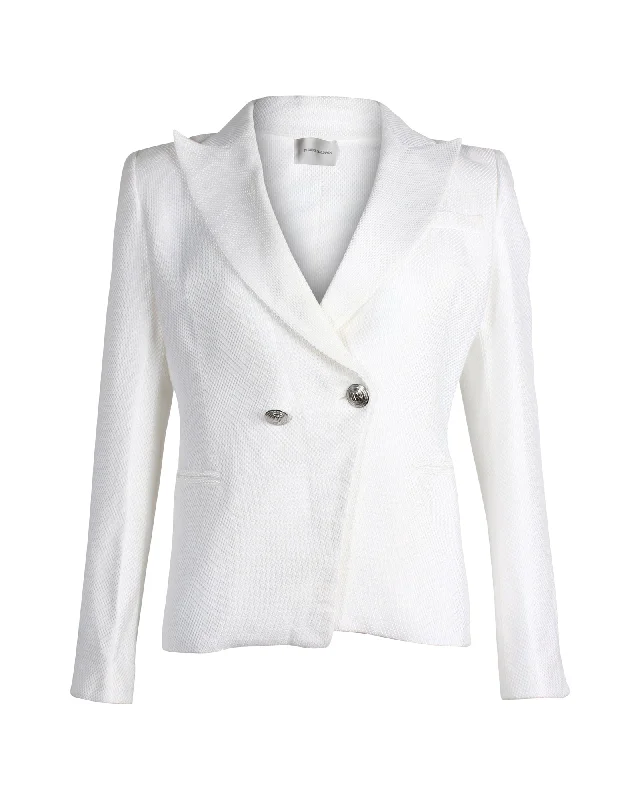 Pierre Balmain Peak Lapel Double-Breasted Blazer in White Cotton Spring Women's Coat