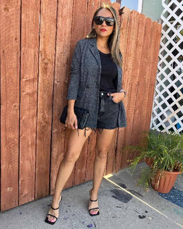 Plaid Lapel Collar Double Breasted Blazer Women's Warm Suit