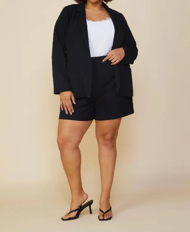 Plus Size Long Sleeve Open Blazer In Black Women's Fashion Blazer