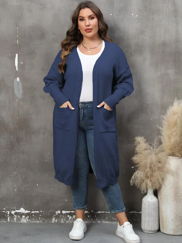 Plus Size Long Sleeve Pocketed Cardigan Chenille Fabric Brocade Fabric Lace Fabric