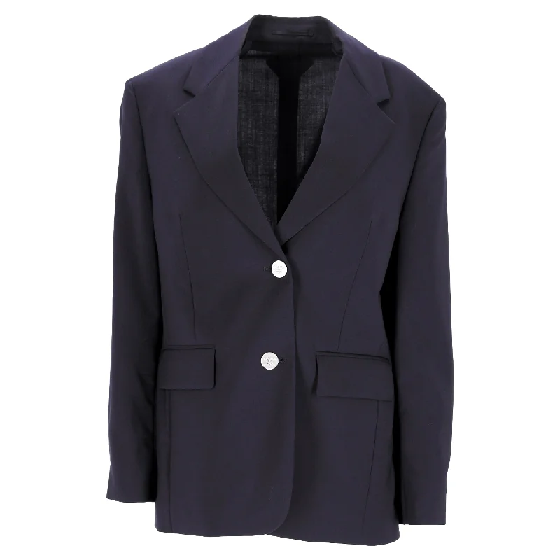 Prada Single-Breasted Blazer in Navy Blue Wool Women's Trendy Jacket