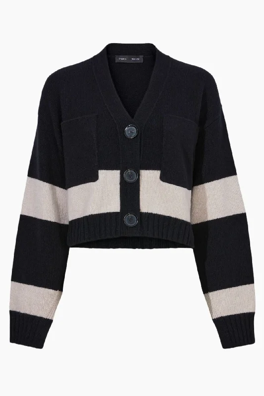 Proenza Schouler Sofia Striped Cashmere Cardigan - Black Multi Striped Floral Plaid