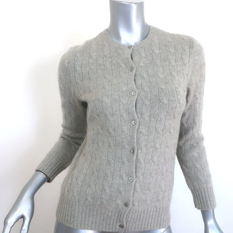 Ralph Lauren Black Label Cable Knit Cashmere Cardigan Light Gray Size Medium Casual Formal Business