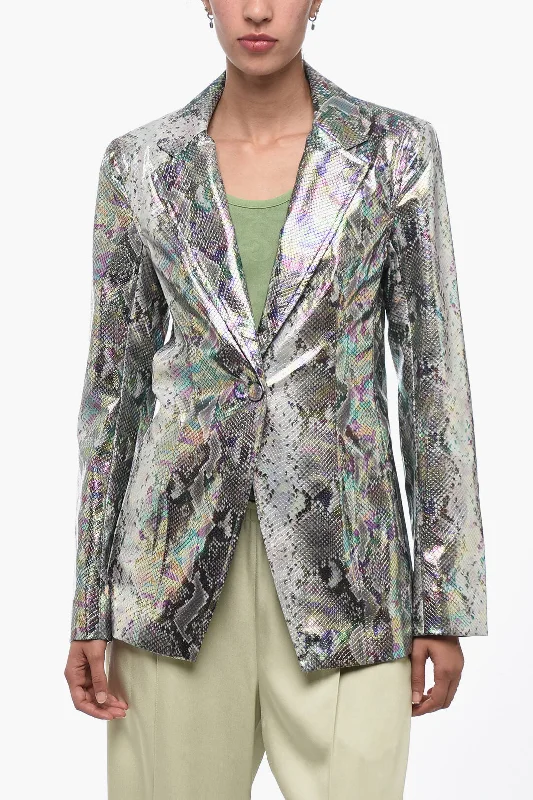 Rotate Single-Breasted Python Printed Eco-Leather Blazer 38 Italian Size Women's Brand Blazer