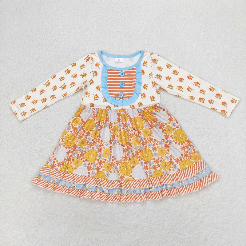 rts no moq GLD0531 Flower stripe lace beige long-sleeved dress Casual Short Summer
