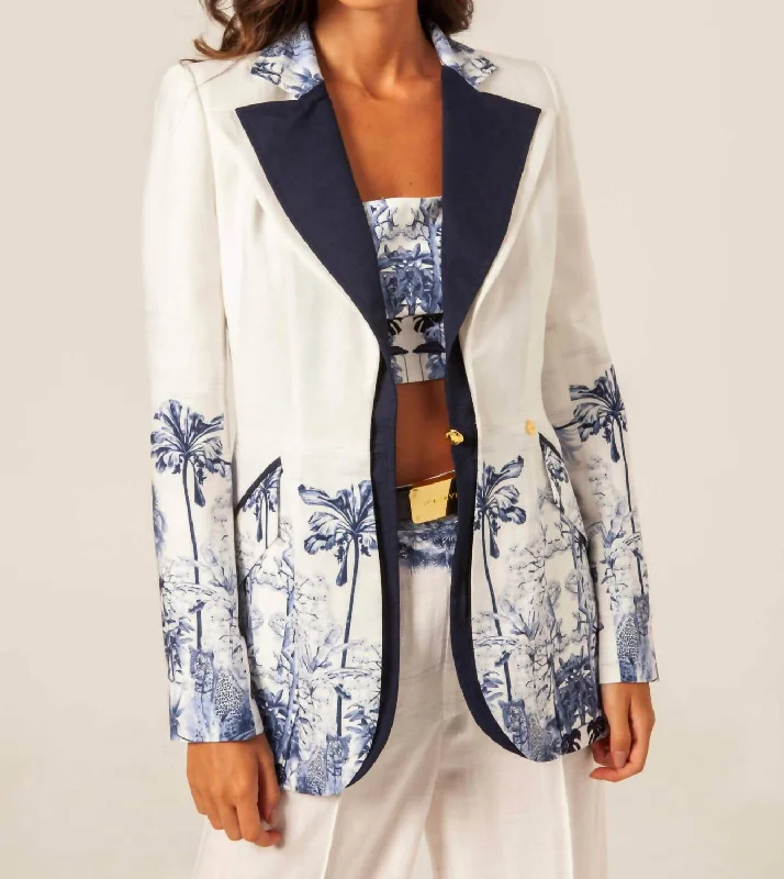 Savage Wild Blazer In White/navy Women's High-End Blazer