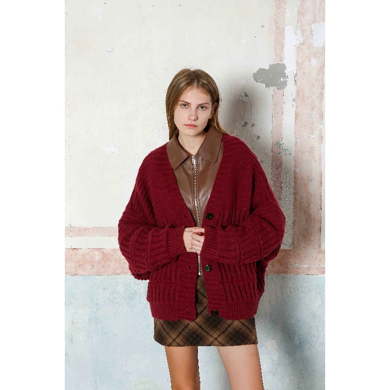See You Soon Ribbed Cardigan Print Jacquard Patchwork