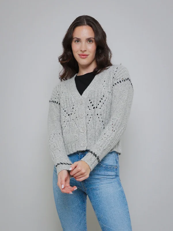 Shaker Diamond Knit Cardigan - Pebble Pepper Fleece Cardigan Nylon Polyester