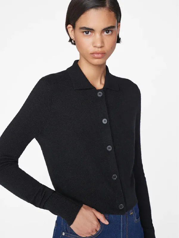 Shrunken Cashmere Cardigan - Black Velvet Chenille Corduroy