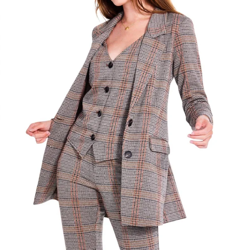 Sketched Plaid Knit Blazer In Neutral Multi Women's Vintage Suit