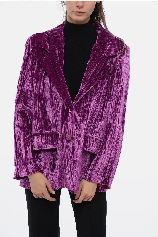 Sleep No More Curly Velvet Loose-Fit Blazer With Paded Shoulder L Standard Size Women's Simple Blazer