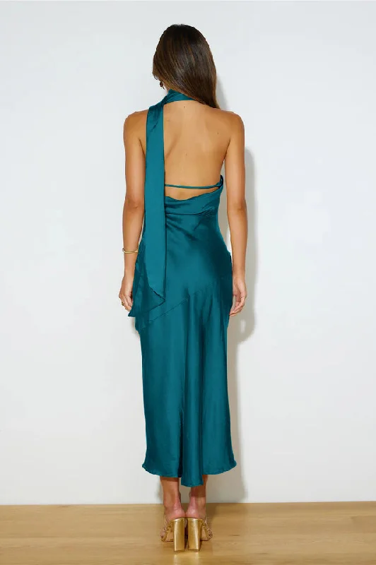 Slinky Open Back Halter Satin Dress Tunics Luxurious premium