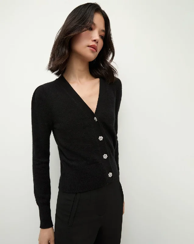 Solene Rhinestone-Button Cashmere Cardigan Nylon Fabric Polyester Fabric Spandex Fabric