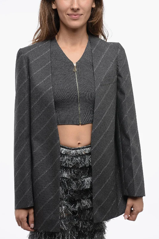 Stella McCartney Wool Lurex Striped Blazer with-out Collar Women's Vintage Jacket