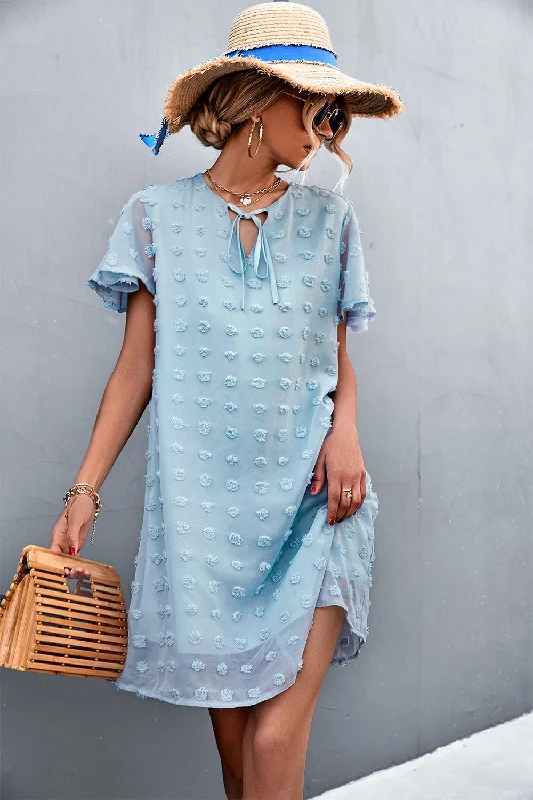 Swiss Dot Tie Neck Mini Dress Tunics Velvet soft