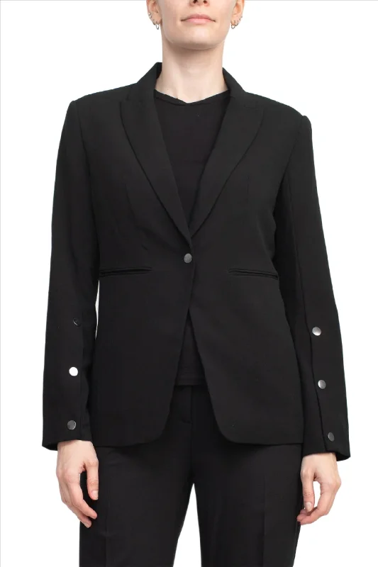 T Tahari Notched Collar Long Sleeve One Button Rayon Blazer Women's Fashion Blazer