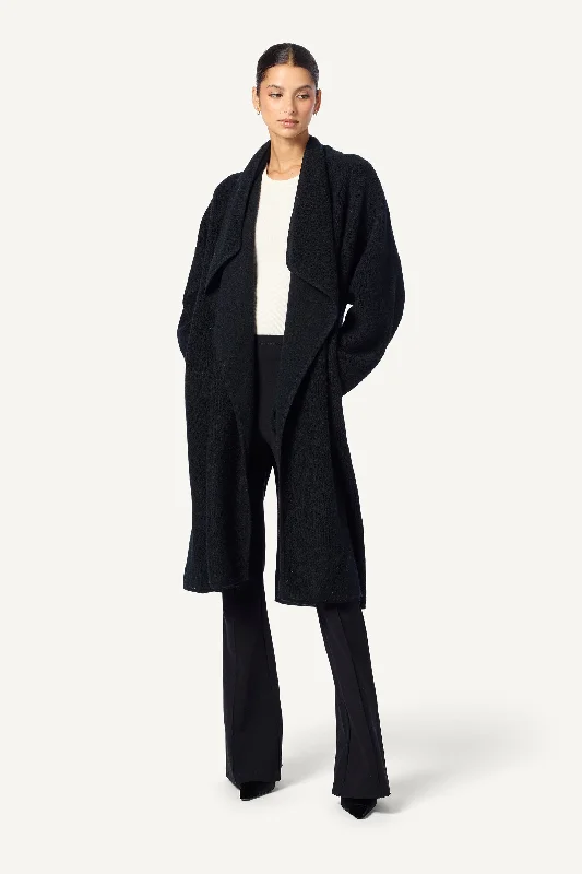 TAMARA CASHMERE DRAPED DUSTER COAT | BLACK Bomber Jacket Denim Jacket Leather Jacket