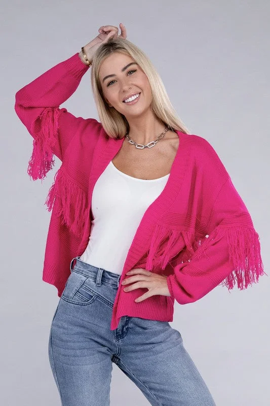 Tassel Open Cardigan Asymmetrical,ymmetric Pencil Cardigan