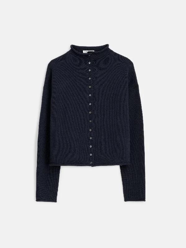 Taylor Rollneck Cardigan in Cotton Cashmere Layered Multi-layer Single Layer