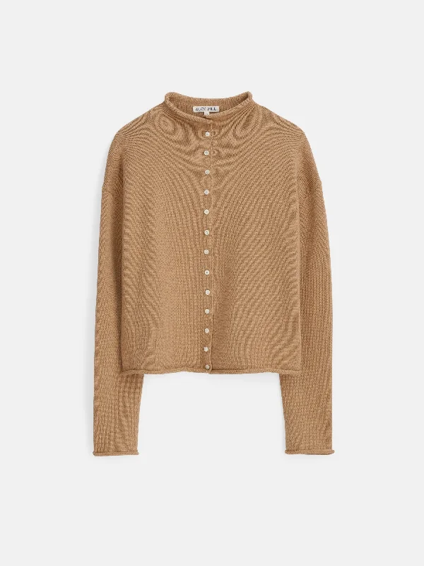 Taylor Rollneck Cardigan in Cotton Cashmere Fleece Fabric Down Fabric Feather Fabric