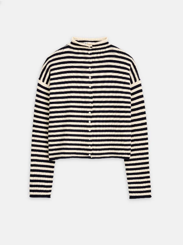 Taylor Striped Cardigan in Cotton Cashmere Hooded Caped Shawl Collar