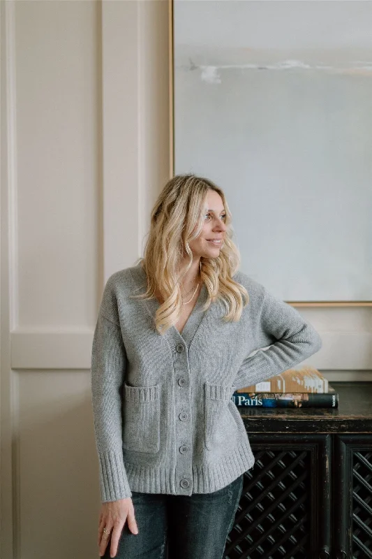 Tenlea Hunter - Cozy Cashmere Cardigan in Heather Grey Thin Thick Dense