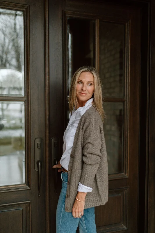 Tenlea Hunter - Cozy Cashmere Cardigan in Iced Mocha Sequined Glittery Shiny