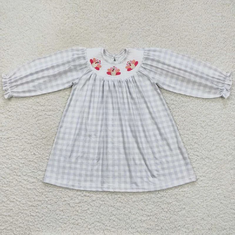 Thanksgiving Baby Girls Dress Turkey Embroidery Dresses GLD0357 Floral Print girly
