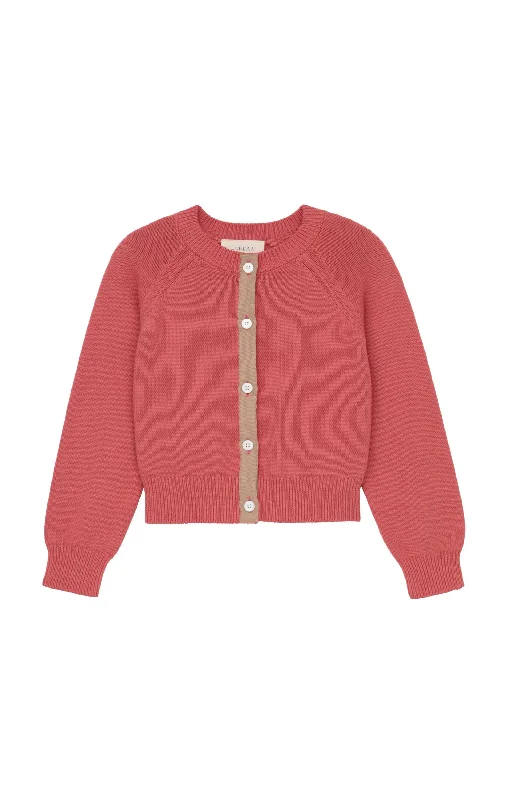 The Great - The Tiny Cardigan in Guava Print Jacquard Patchwork