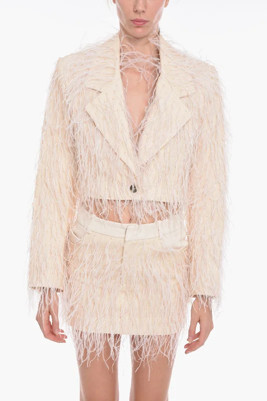 The Mannei Double-Breasted Monica Cropped Blazer With Feather-Embellish 38 Italian Size Women's Fashion Blazer