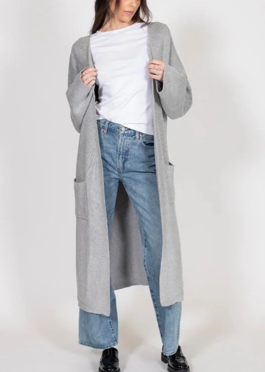 The Matilda Rib Knit Maxi Cardigan Satin Blend Silk Blend Wool Blend