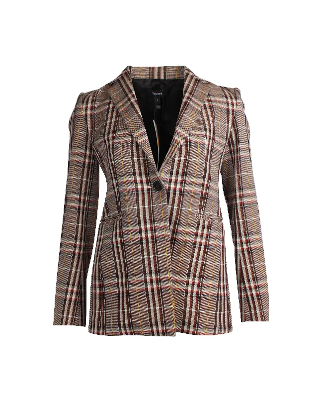 Theory Power Bexley Plaid Blazer in Brown Wool Women's Professional Jacket