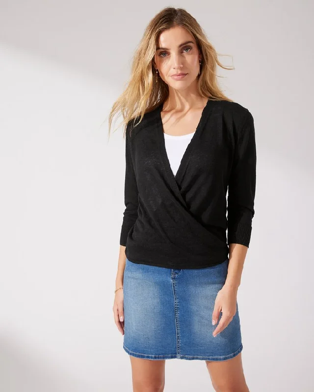 Tommy Bahama Addison Linen-Blend Cardigan Black Faux Fur Fabric Real Fur Fabric Shearling Fabric