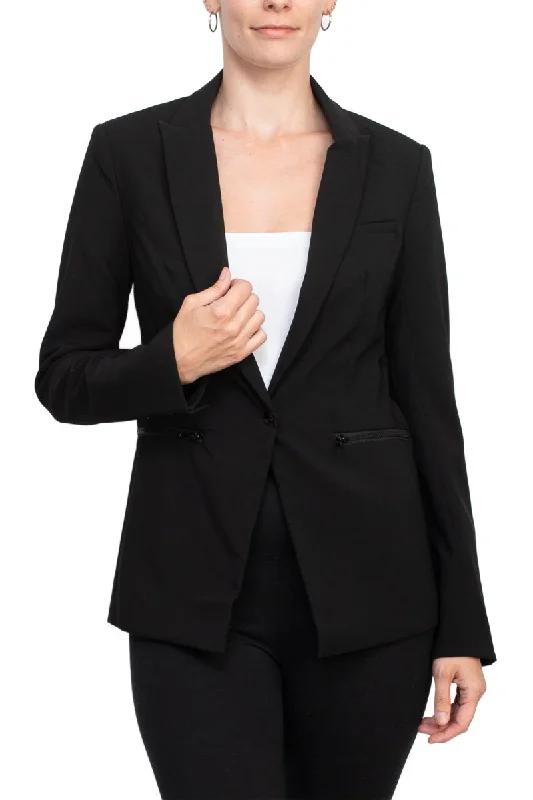 Truth lapel collar one button closure long sleeve woven blazer with zipper pocket Women's Classic Suit