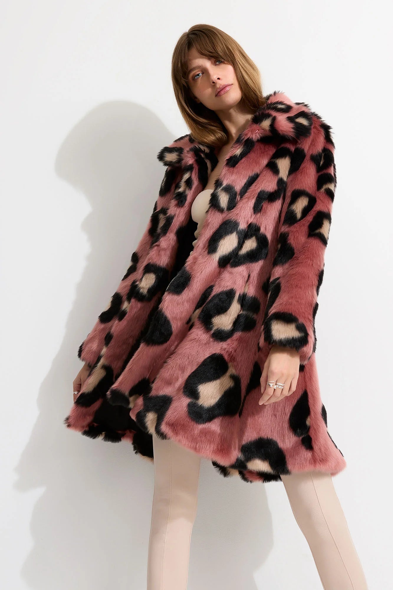 La Farfalla Coat | Rose Leopard Fleece Down Feather