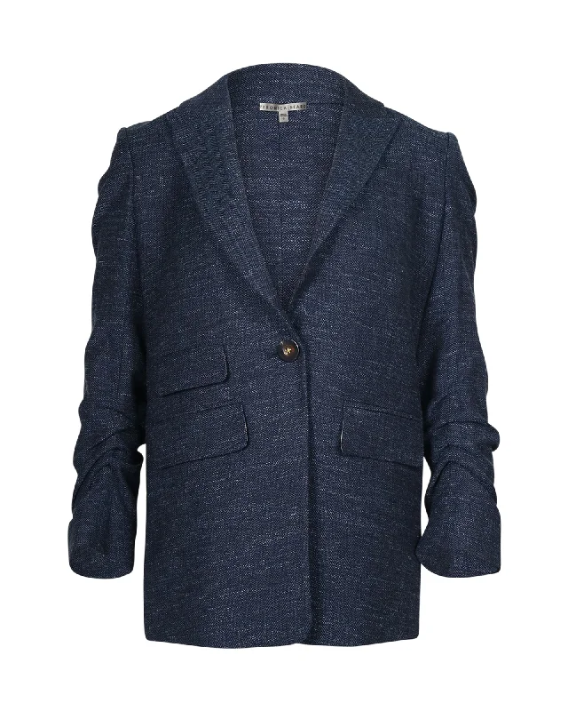 Veronica Beard Martel Dickey Herringbone Blazer in Blue Virgin Wool Silk Women's Blazer
