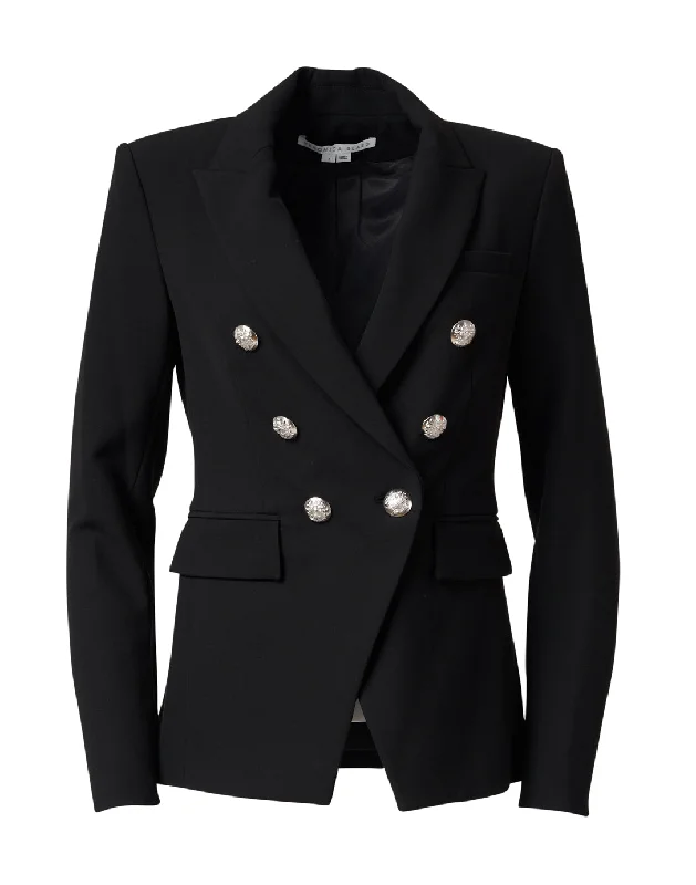 Veronica Beard Women's Millery Dickey Black Wool Lined Double Breasted Blazer Women's Navy Jacket